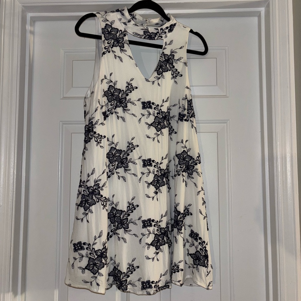 Blue and White Floral Embroidered Dress